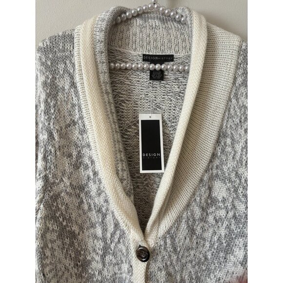 NWT Design History Womens Size XL Gray Cream Long Cardigan Sweater Button Front - Picture 2 of 6
